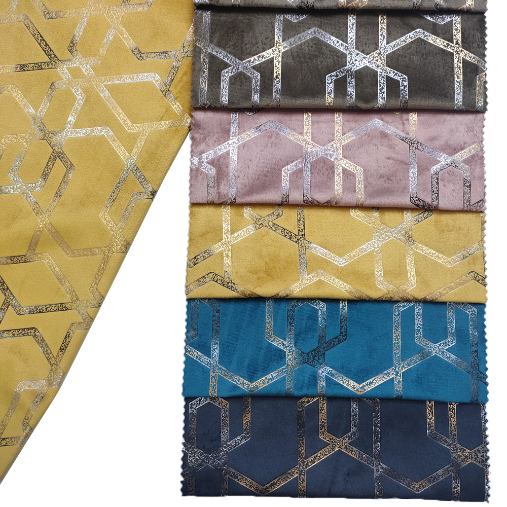 Creative Geometric Pattern Gold Foil Print Holland Velvet Sofa Furniture Fabric